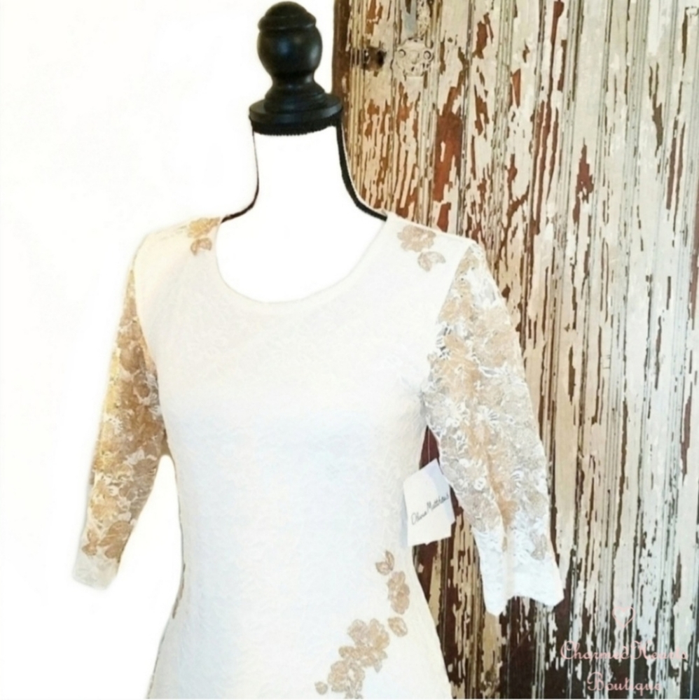 Olivia Matthews Lace Cocktail Dress White Size 4P - Picture 2 of 12
